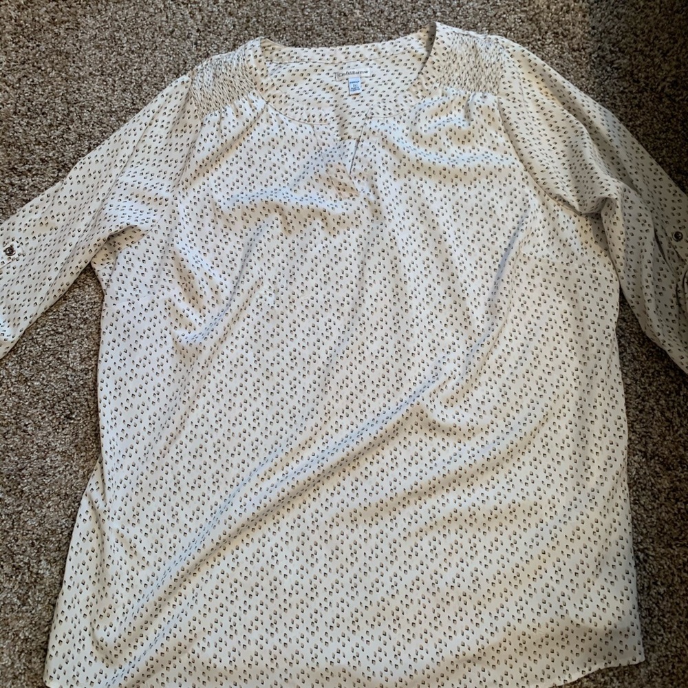 White/Tan/Black Blouse